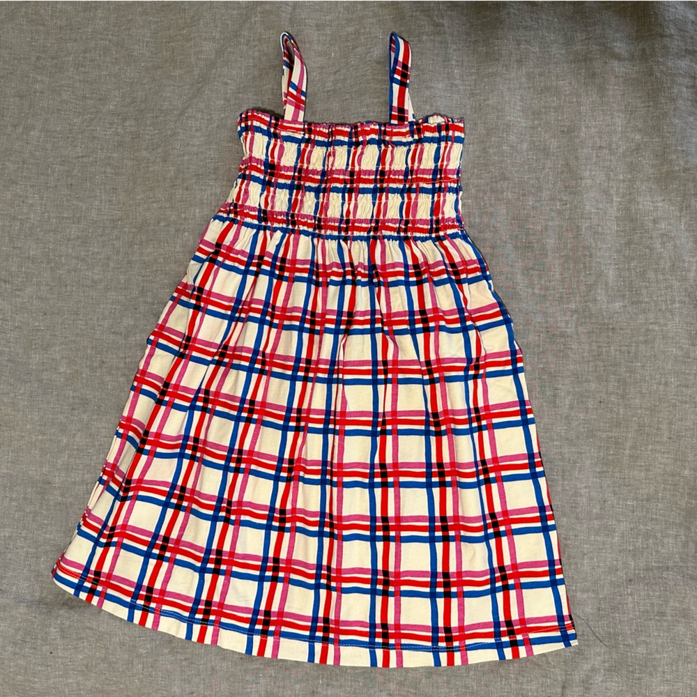 NWOT Hanna Andersson Smocked Girl Dress 120cm 6-7 White Red Blue